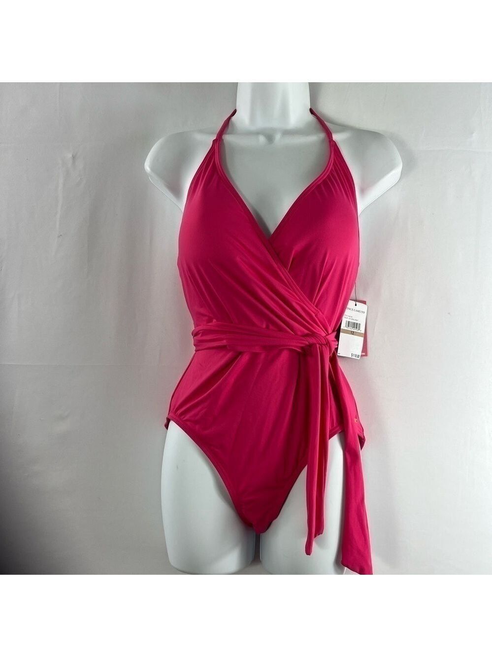 VINCE Camuto V-Neck Halter Wrap Tie One Piece Swimsuit Size 12 NWT - Picture 3 of 13